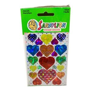Vintage SandyLion Maxi Prismatic Hearts Stickers Sealed New in Pack